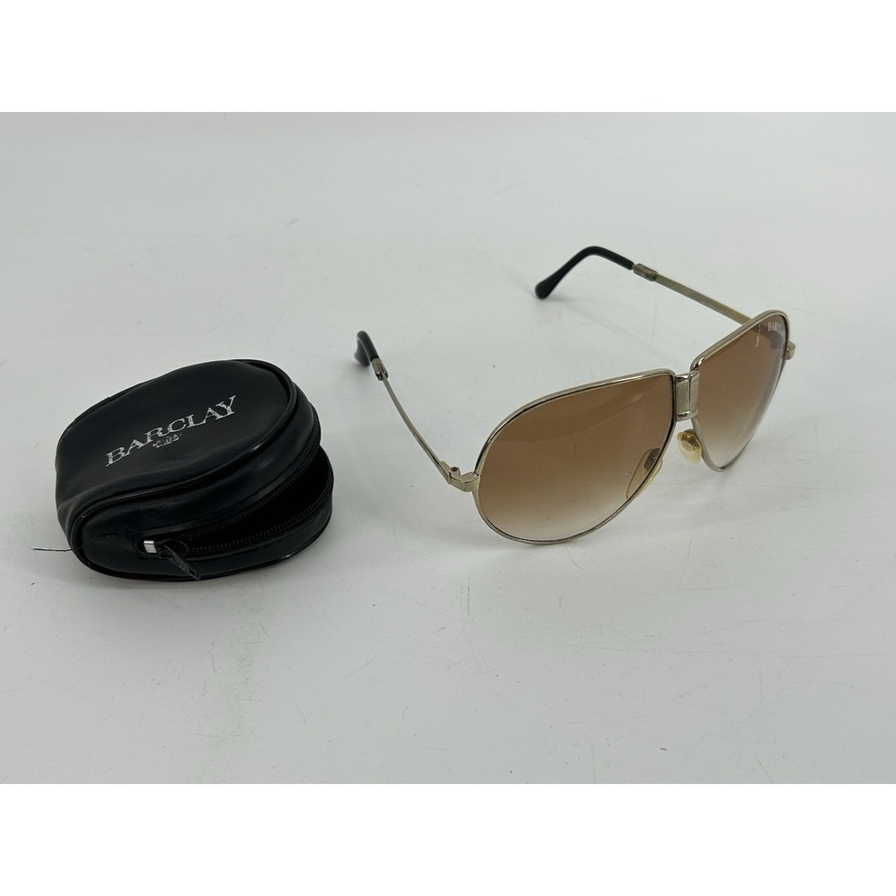 Vintage Folding Aviator Sunglasses W/ Brown Gradient & Case Barclay READ